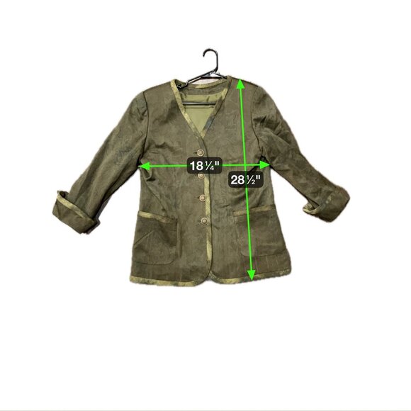 Vintage Olive Green Womens Rolled Cuffs Pockets Button Front Jacket Retro Utilit - Picture 6 of 8